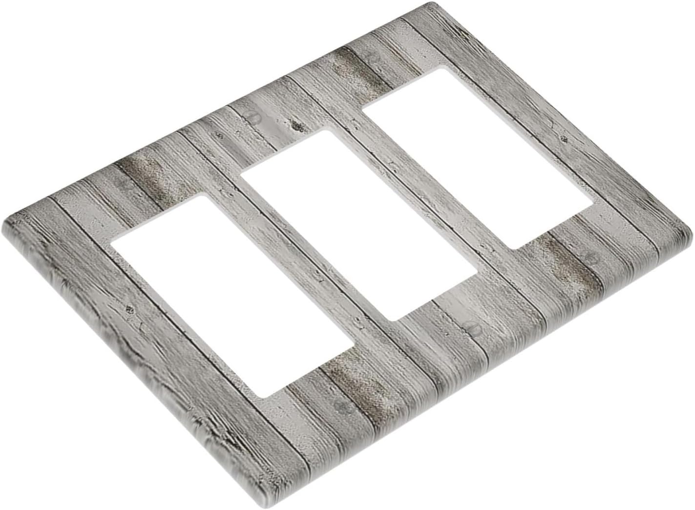 Light Switch Covers Farmhouse Rustic Grey Barn Door Wood 3 Gang Rocker Electrical GFCI Decorative Triple Outlet Wall Plate Cover Switchplate for Bedroom Cabin Decor