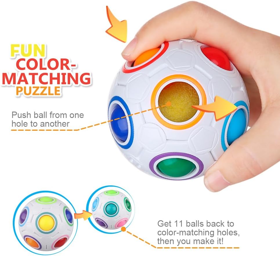D-FantiX 4Pcs Rainbow Puzzle Ball, Brain Teasers Fidget Toys for Kids Ages 3+, Stress Reliever Magic Travel Toy for Boys & Girls