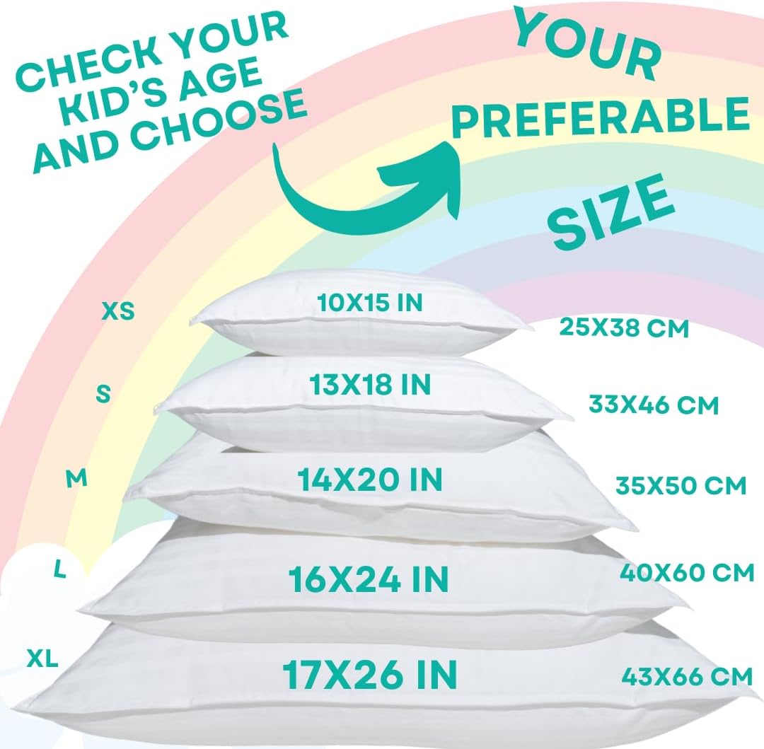 kinder Fluff Toddler Pillow (2-Pack) – The Only 300TC Soft Cotton Pillow with Down Alternative Fill – Hypoallergenic, Machine Washable & Perfect for Kids 2+ Years (13x18in, Blue)