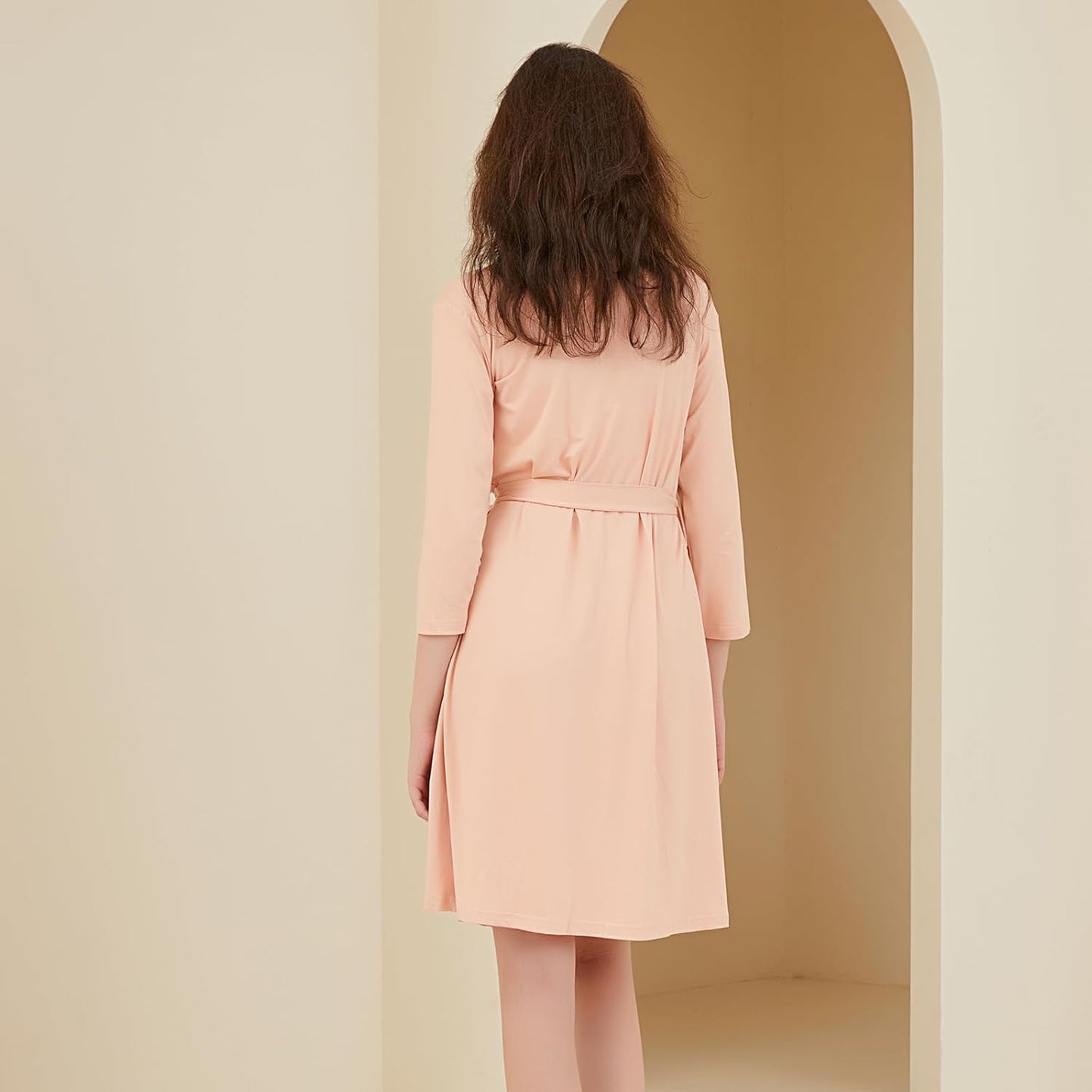 Galabloomer Maternity Robe and Baby Receiving Blanket, Matching Mommy Labor Delivery Robe and Swaddle Set (m, pink sand)