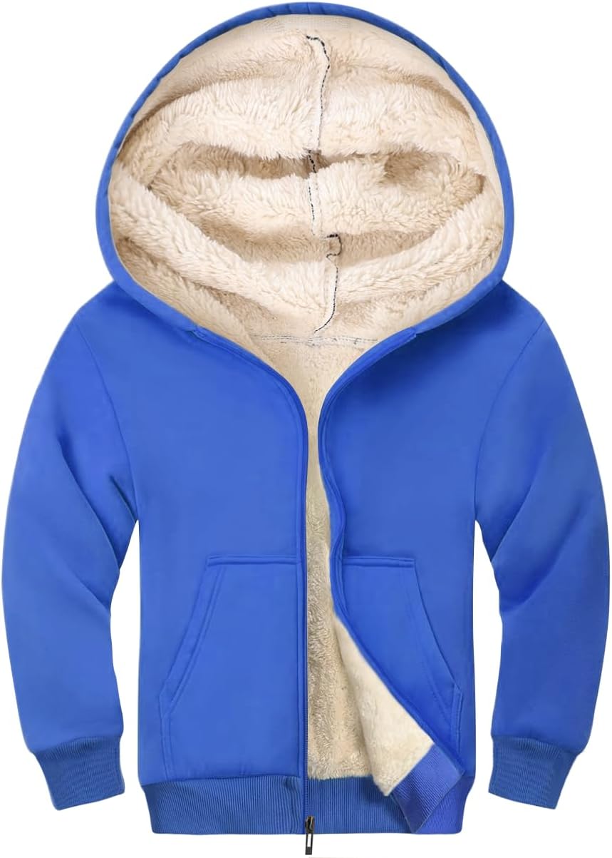 Gihuo Unisex Boy's Girls Winter Warm Sherpa Lined Zip Up Sweatshirt Fleece Jacket Kid's Hoodie Outerwear