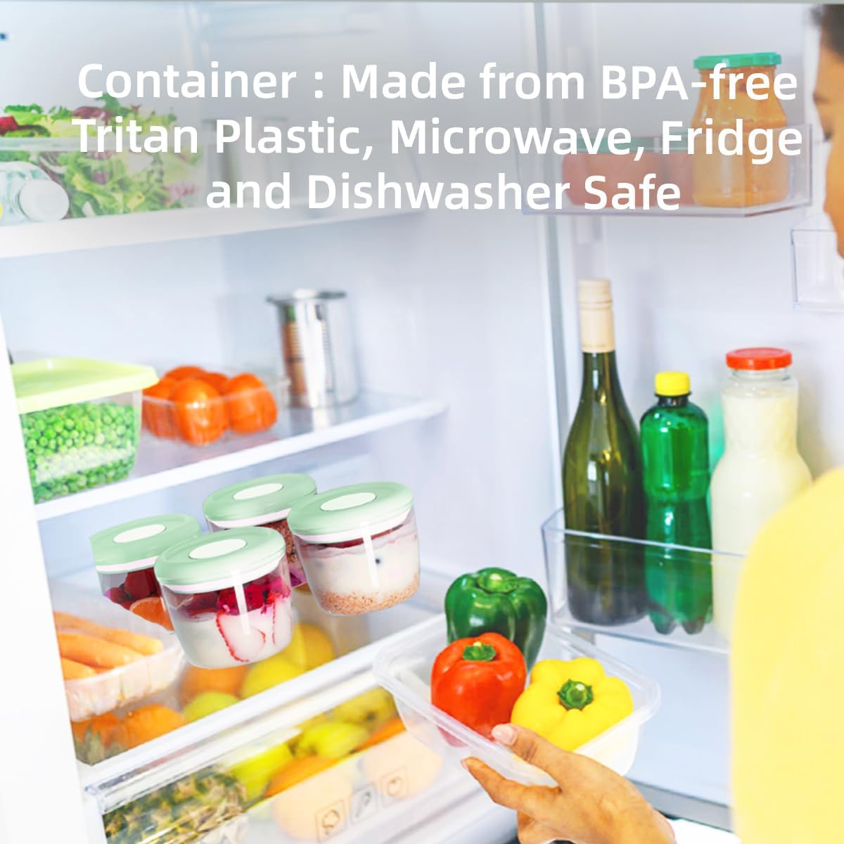 Overnight Oats Containers with Lids,14oz 400ml Set of 4 Meal Prep Container, Airtight Leakproof Reusable Food Storage Containers,Pop-Top Lids Bowl for Leftovers,Glass-like Clarity Tritan Material