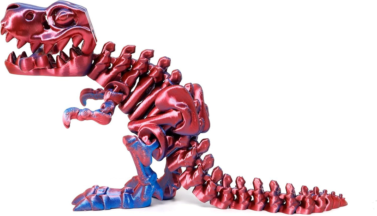 Flavery 3D Printed Dinosaur with Bones - 10 inch Flexible T-Rex Skeleton with Bones, 3D Fidget Toy, Birthday Gift, Dragon Collection, Desk Executive Toy - (Red Mix Blue)