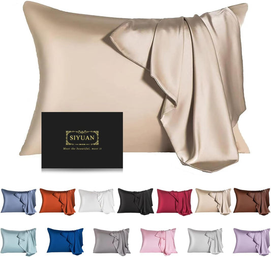 Mulberry Silk Pillowcase for Hair and Skin,Standard Size Cooling Silk Pillow Case with Hidden Zipper,Allergen Proof Dual Sides Soft Breathable Smooth Silk Pillow Cover for Women(Standard,Champagne)
