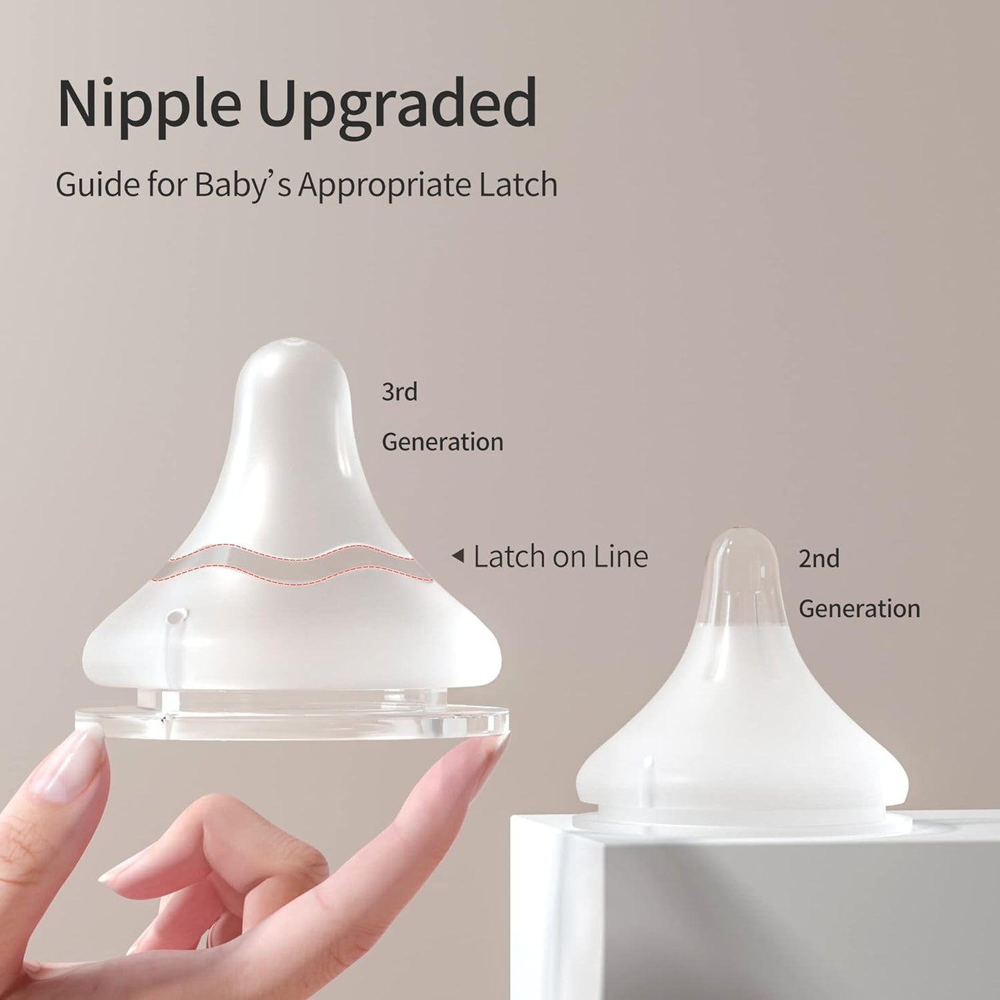Pigeon Silicone Nipple (L) with Latch-On Line, Natural Feel, 6+ Months, 4 Counts