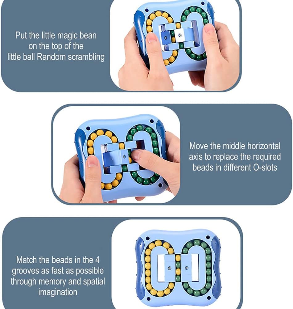 Magic Bean Rotating Cube Puzzle Fidget Toys Anti Stress Ball IQ Games Educational Sensory Easter Gift for Boys Girls Kids Children Adults (Lake Blue)