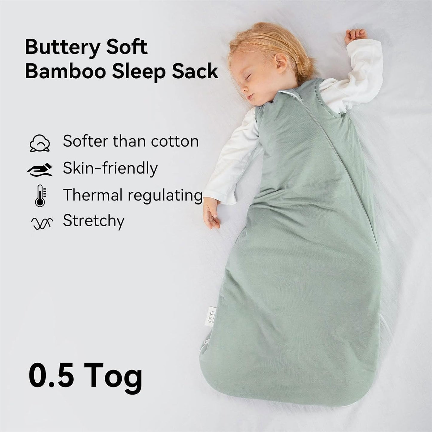 BubblePanda Rayon Made from Bamboo Sleep Sack 0-6 Months 0.5 Tog Soft Newborn Sleep Sack 3-6 Months for Infant Babies 2-Way Zipper Wearable Blanket Baby 0-3 Months