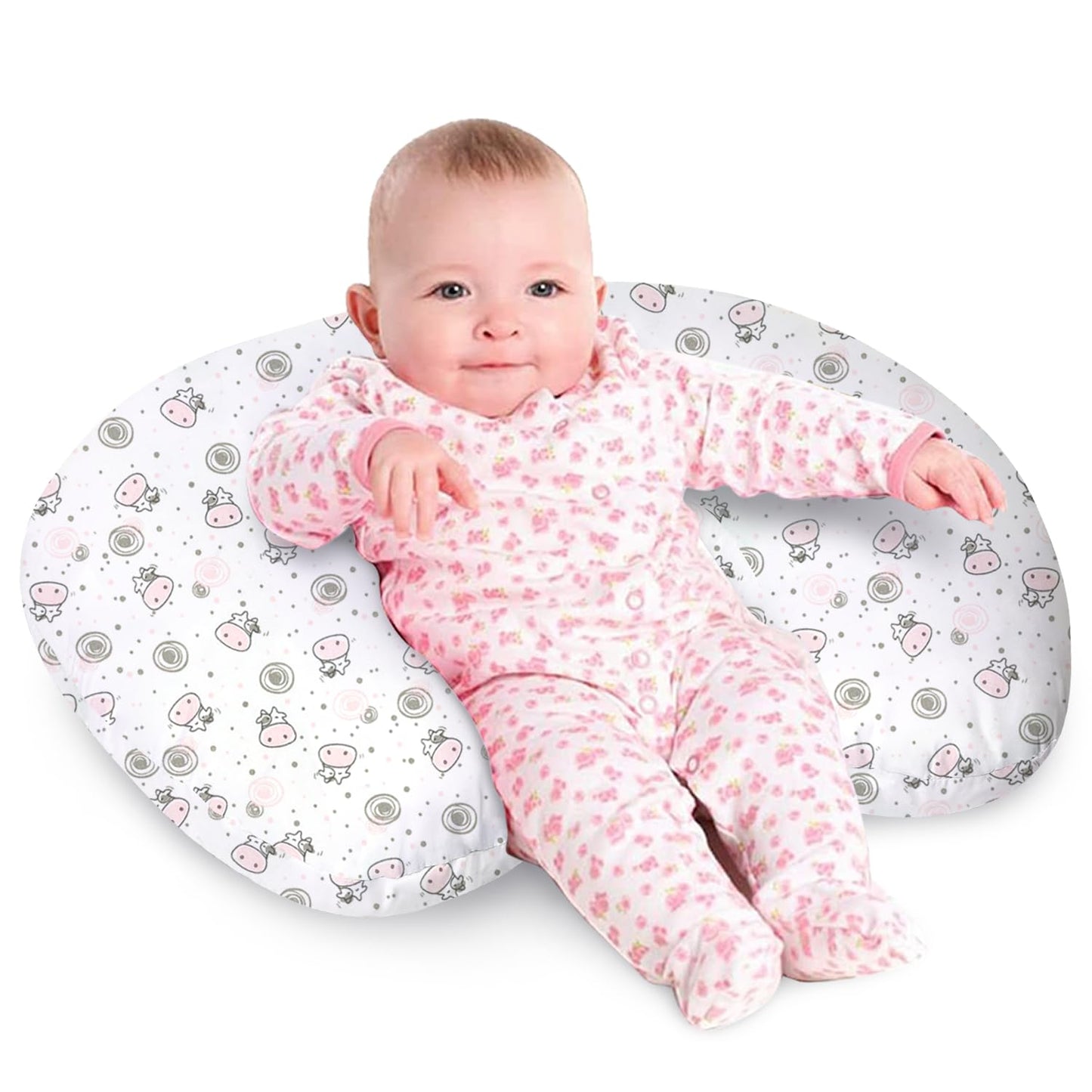 Nursing Pillow, Breast Feeding Pillows for Mom, Pink Calf Soft Cover with Breathable Filling, Feeding Support Pillow for 0-12 Months, Multifunctional Support Cushion for Travel (Cute Calf)