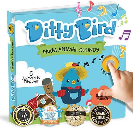 Ditty Bird Farm Animals Sound Book for Toddlers | Interactive Farm Board Book with Real Animal Sounds | Touch & Sound Book for Ages 1-3 | Sensory, Musical Book for Toddlers