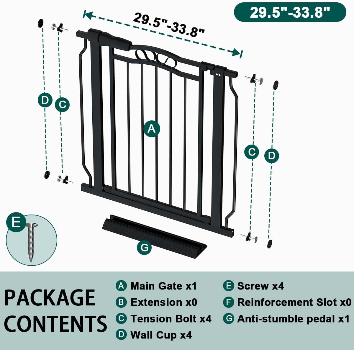 Fairy Baby Baby Gates for Stairs 29.5"-33.5" Wide, Safety Child Gate for Toddler Kids, Pet Dog Barrier Fence Indoor Metal Auto Close Walk Through, Black