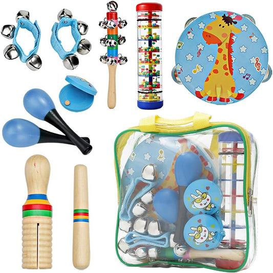 Kids Musical Instruments Toys Set: Baby Music Toys Montessori Percussion for Toddlers - Preschool Educational Musical Toys Set for Boys and Girls with Storage Bag (Blue)