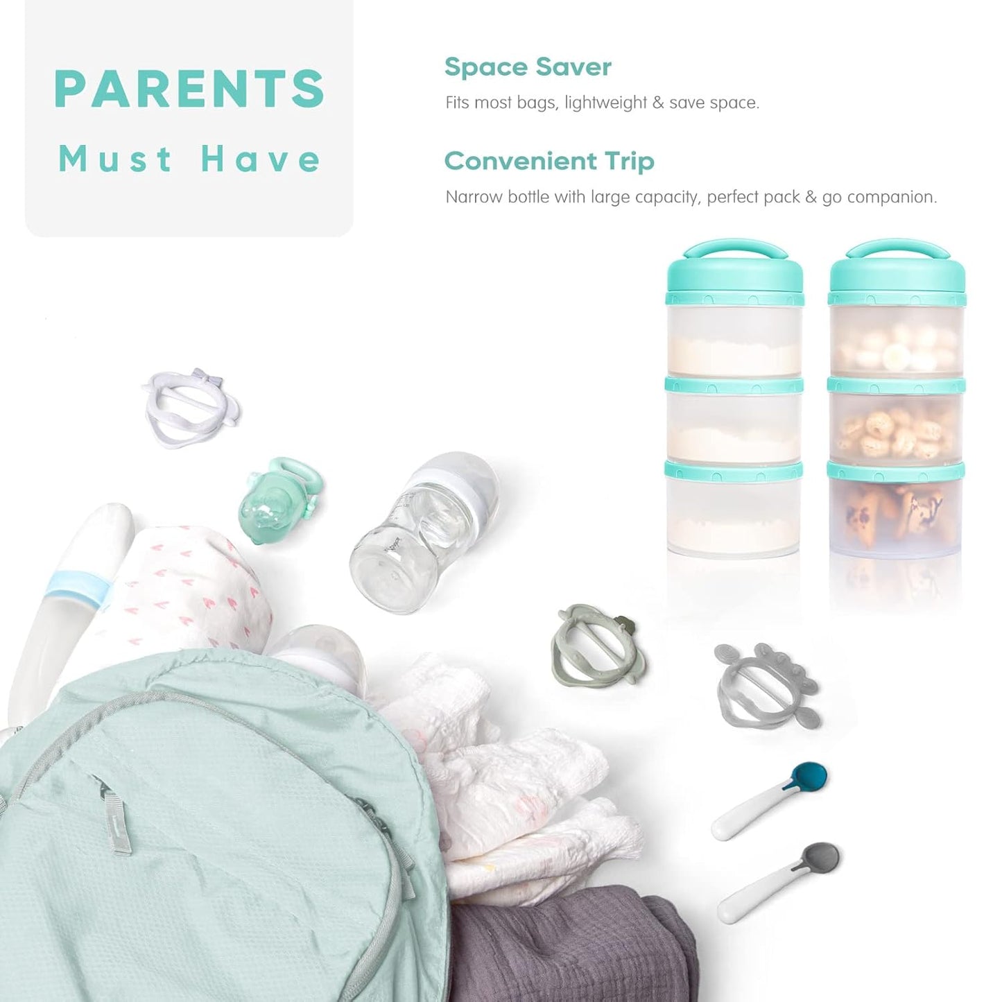 Termichy Stackable Formula Dispenser Portable Milk Powder Container, 2 Pack, Mint