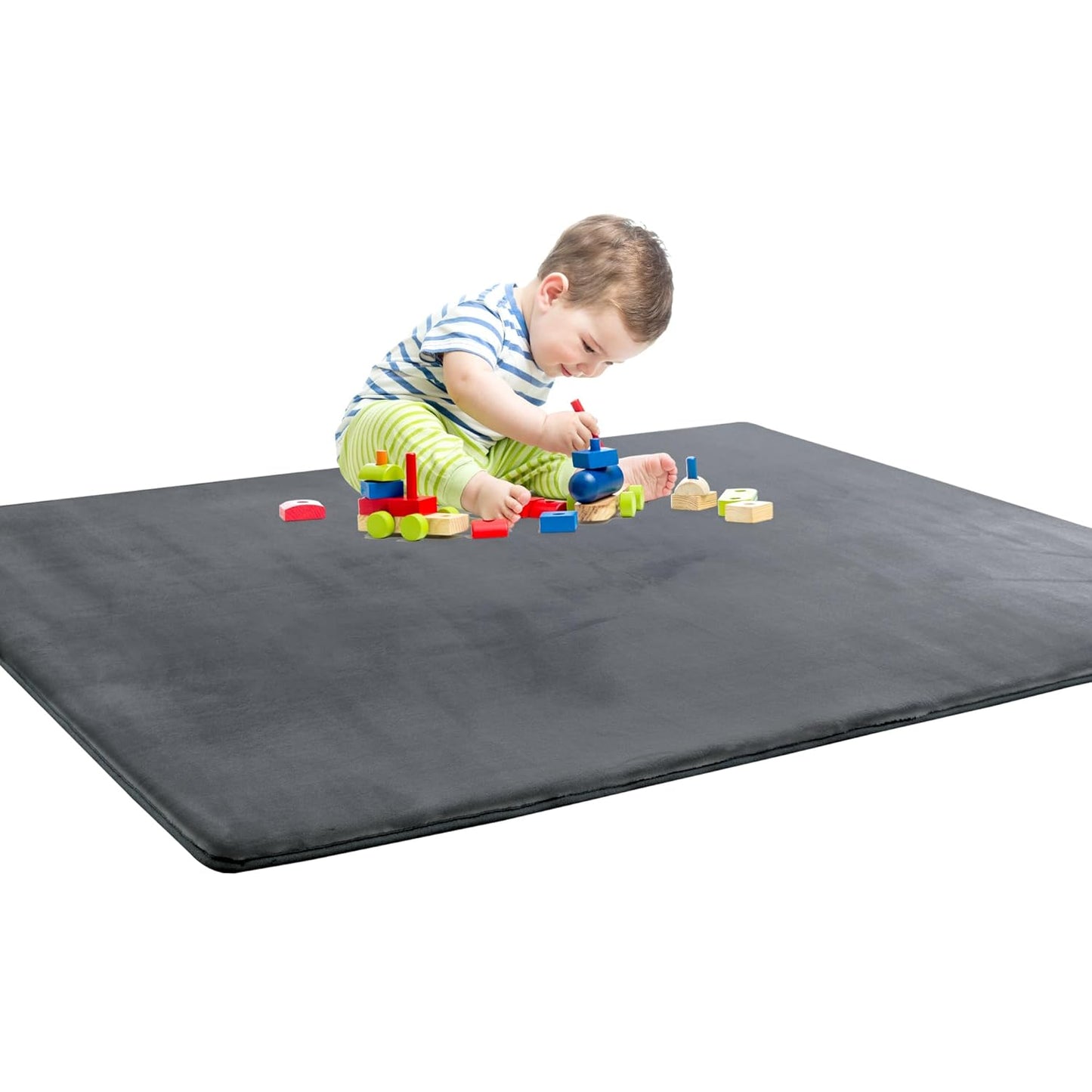 BALAPET Thick Memory Foam 47x47 Play Mat for Playpen, Super Soft Velvet Portable Baby Playpen Mat for Kids Toddler Crawling and Play, Non-Slip Bottom Playmat, Dark Grey