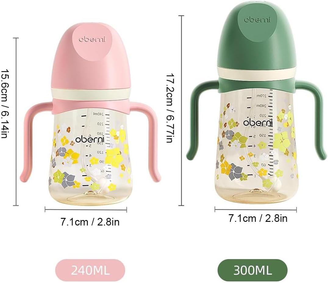 Toddler Sippy Cup, Weighted Straw Baby Drinking Water Bottle with Valved Spout for 6+ Months, 300ml/10oz/Pink/1Pack