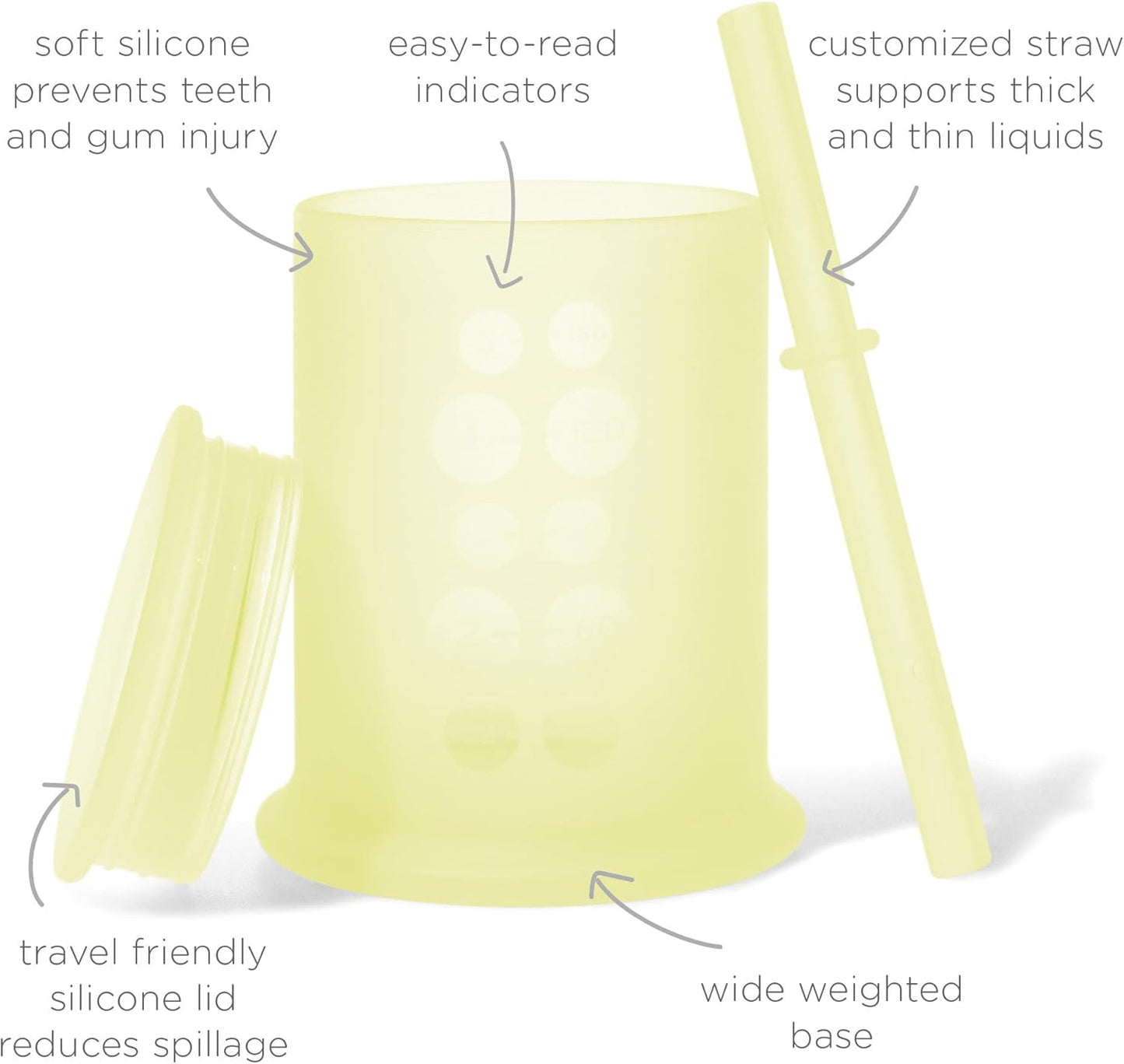 Olababy Silicone Training Cup with Straw Lid | Babies Water Drinking Cup | 6+ Mo Infant To 12-18 Months Toddler | Sippy Cup For Kids & Smoothie Cup | Baby Led Weaning (Lemon, 5 oz)