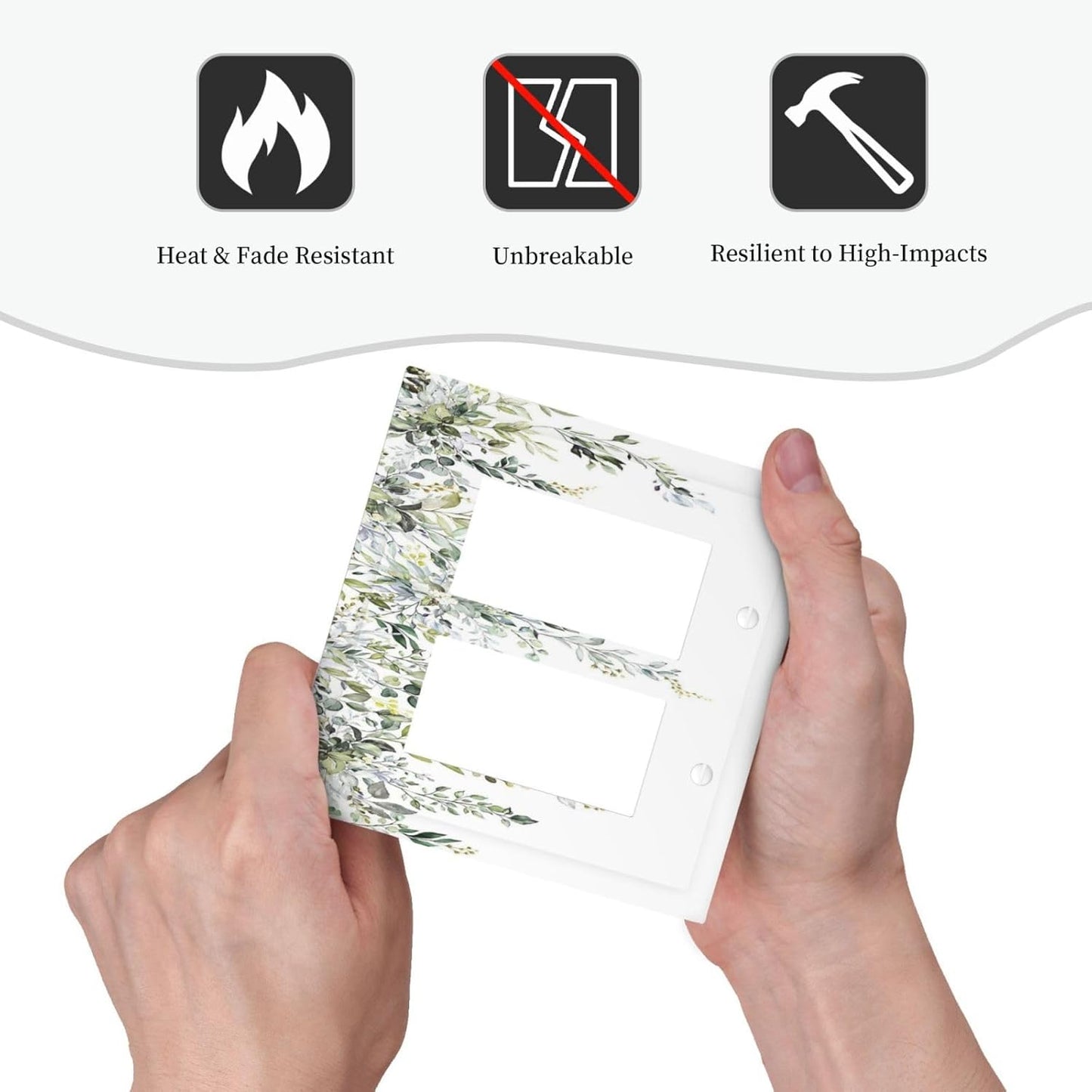 Decorative Outlet Covers Boho Farmhouse Flower Leaf Sage Green 2 Gang Double GFCI Rocker Electrical Wall Panels Light Switch Cover Plate for Bedroom Cabin Decor