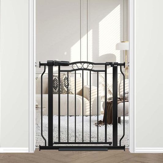 Fairy Baby Baby Gates for Stairs 29.5"-33.5" Wide, Safety Child Gate for Toddler Kids, Pet Dog Barrier Fence Indoor Metal Auto Close Walk Through, Black