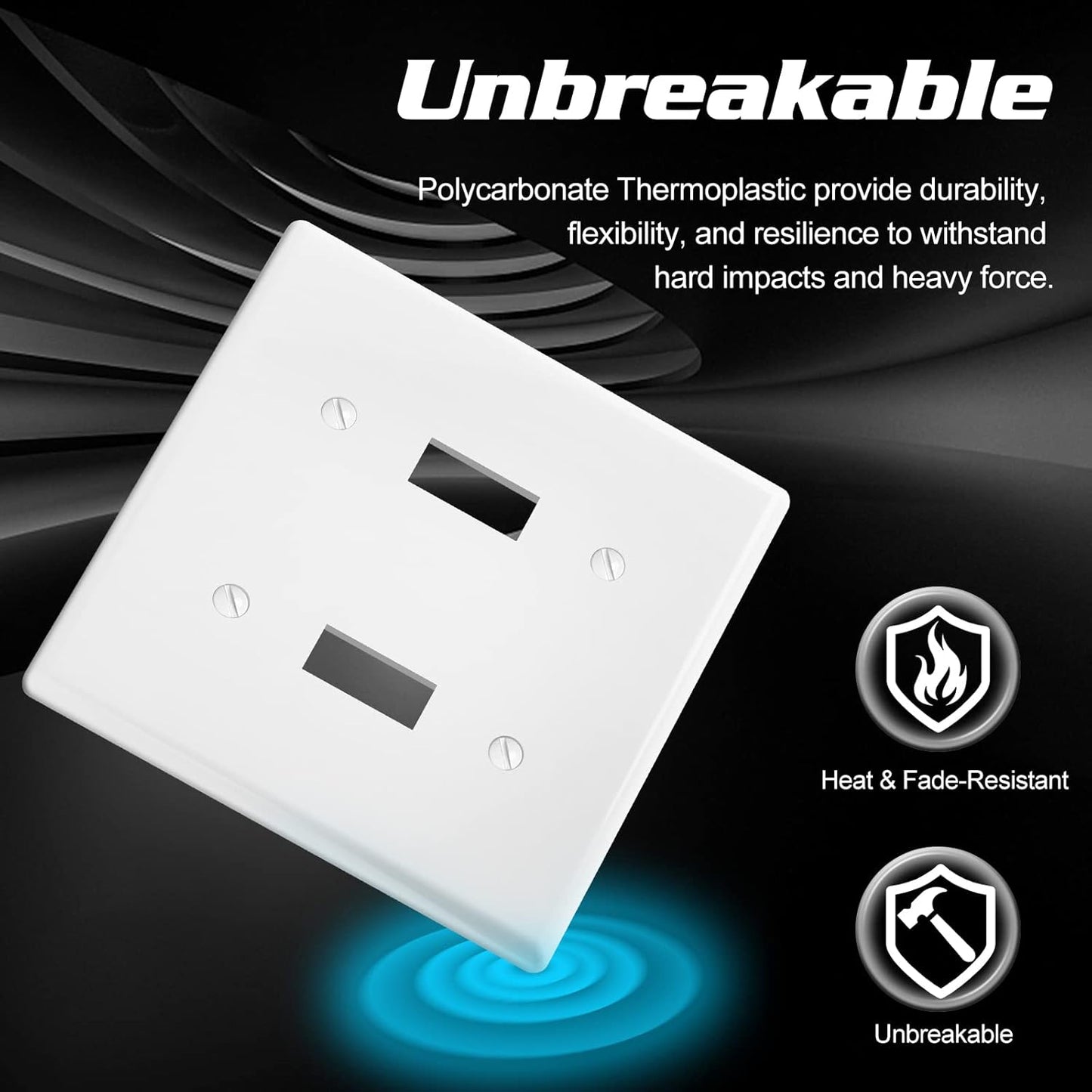 Decorator Wall Plate Double Toggle Light Switch Plate Outlet Cover,Unbreakable Polycarbonate Thermoplastic, White (10-Pack, Double Toggle-White)