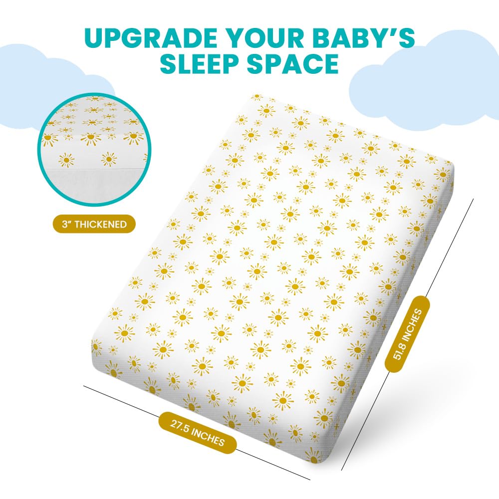 Breathable Crib Mattress, Washable High Rebound Foam for Baby Cribs, Fits Standard Toddler Beds, Full Size (51.8" L x 27.5" W x 3" H), Sunshine Design