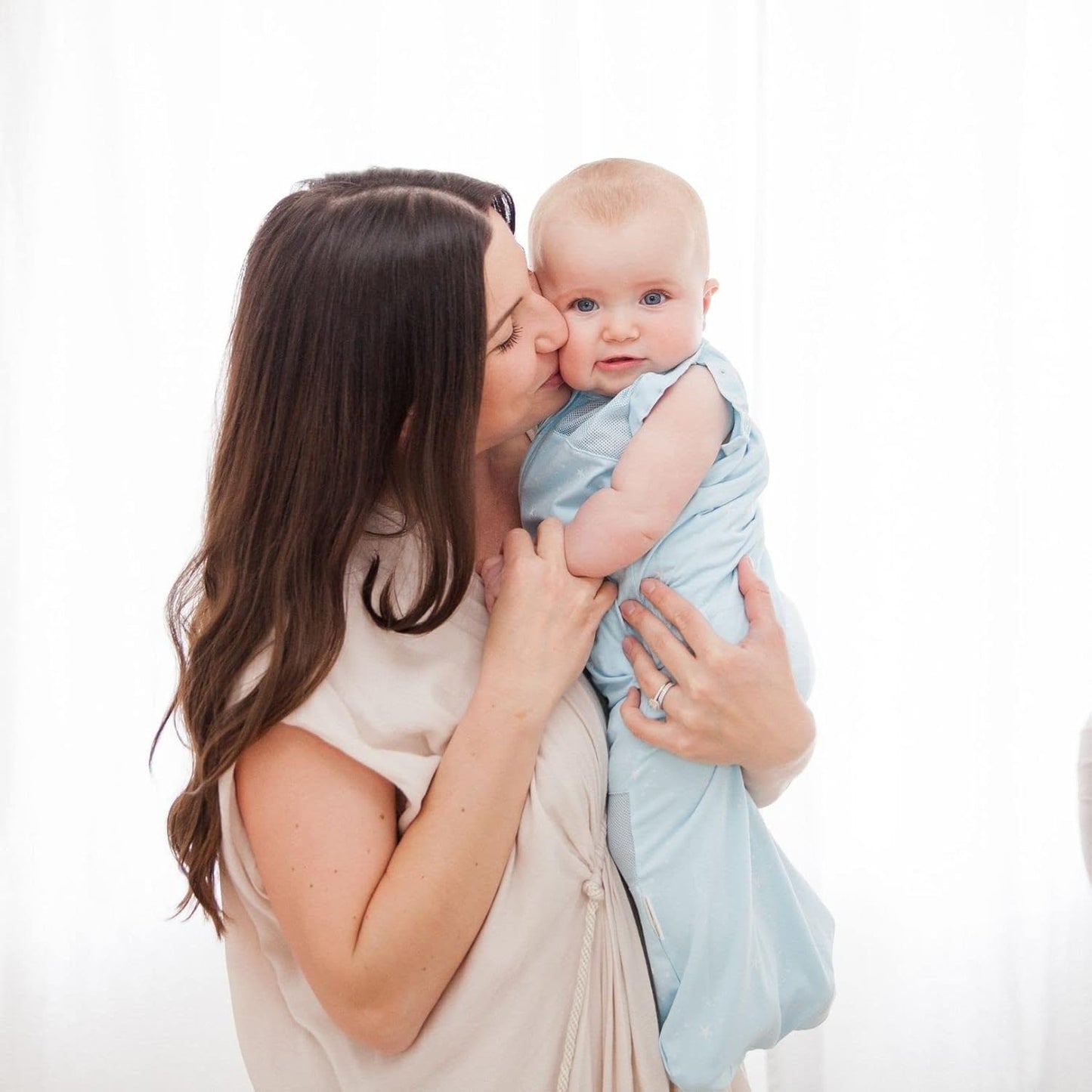 Happiest Baby Sleepea 5-Second Swaddle - 100% Organic Cotton Baby Swaddle Blanket - Doctor Designed Promotes Healthy Hip Development (Teal Stars, Large)