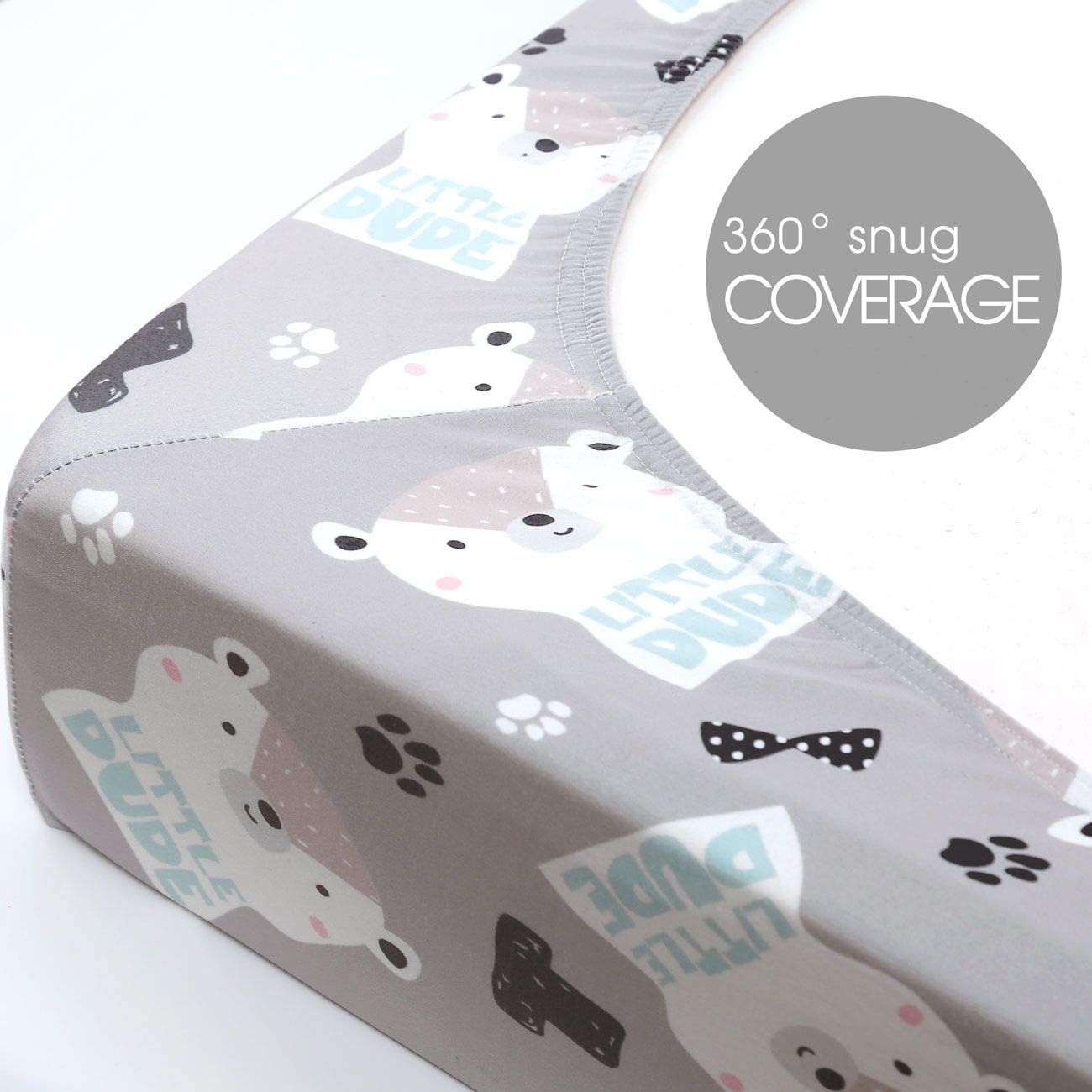 GRSSDER Stretchy Ultra Soft Jersey Knit Fitted Pack n Play Sheets 2 Pack, Playard Sheets for Baby Girls and Boys, Universal Fit for Pack N Plays Safe and Snug, Cute Bear and Deer