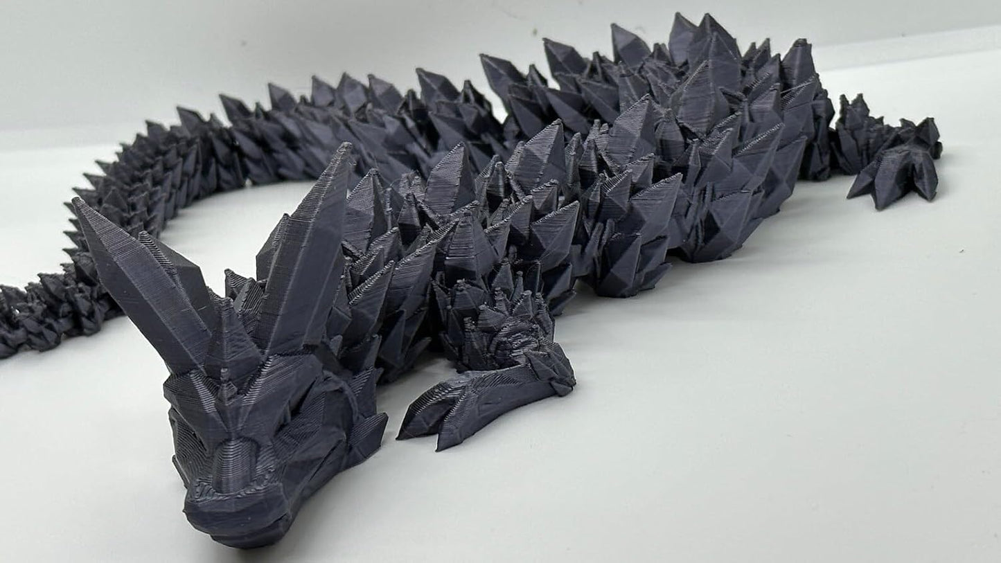 Crystal Dragon - Articulated Flexi Dragon - 3D Printed Gift (Adult, Black)