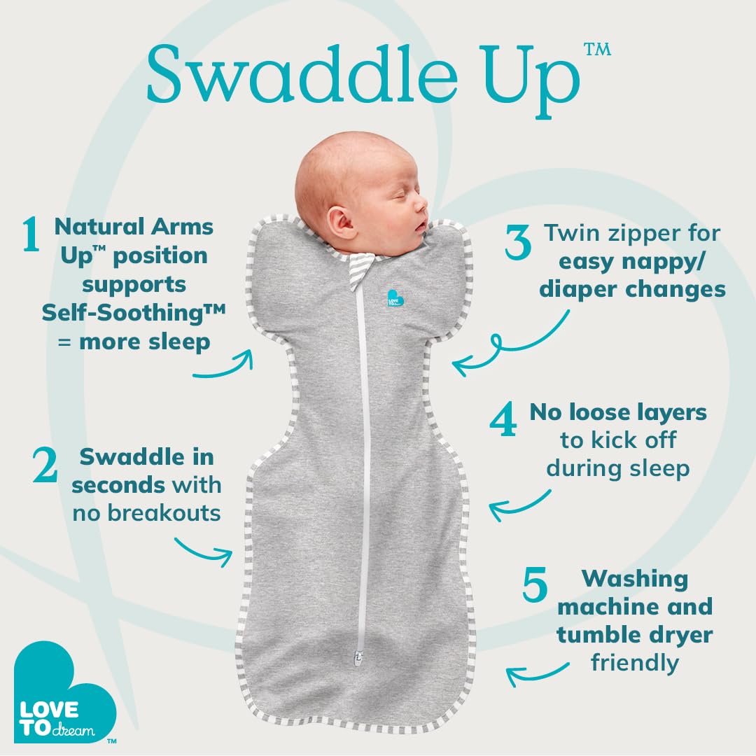 Love to Dream Swaddle UP, Baby Sleep Sack, Self-Soothing Swaddles for Newborns, Get Longer Sleep, Snug Fit Helps Calm Startle Reflex, New Born Essentials for Baby, 1.0 TOG, 5-8.5 lbs, Dreamer