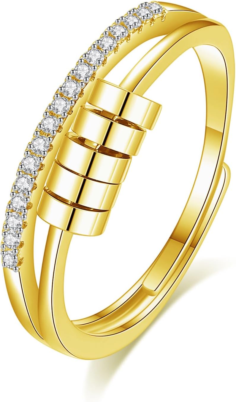 INFUSEU Funny Spinner Fidget Rings for Women Girls Anti Anxiety Stress Worry, Adjustable Size