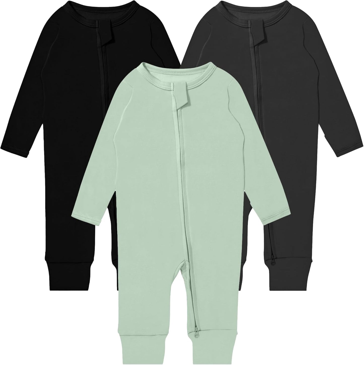 GUISBY Long Sleeve Cotton Pajamas Footless Baby Bodysuits with Zipper and Mittens 3-Pack for Boys Girls