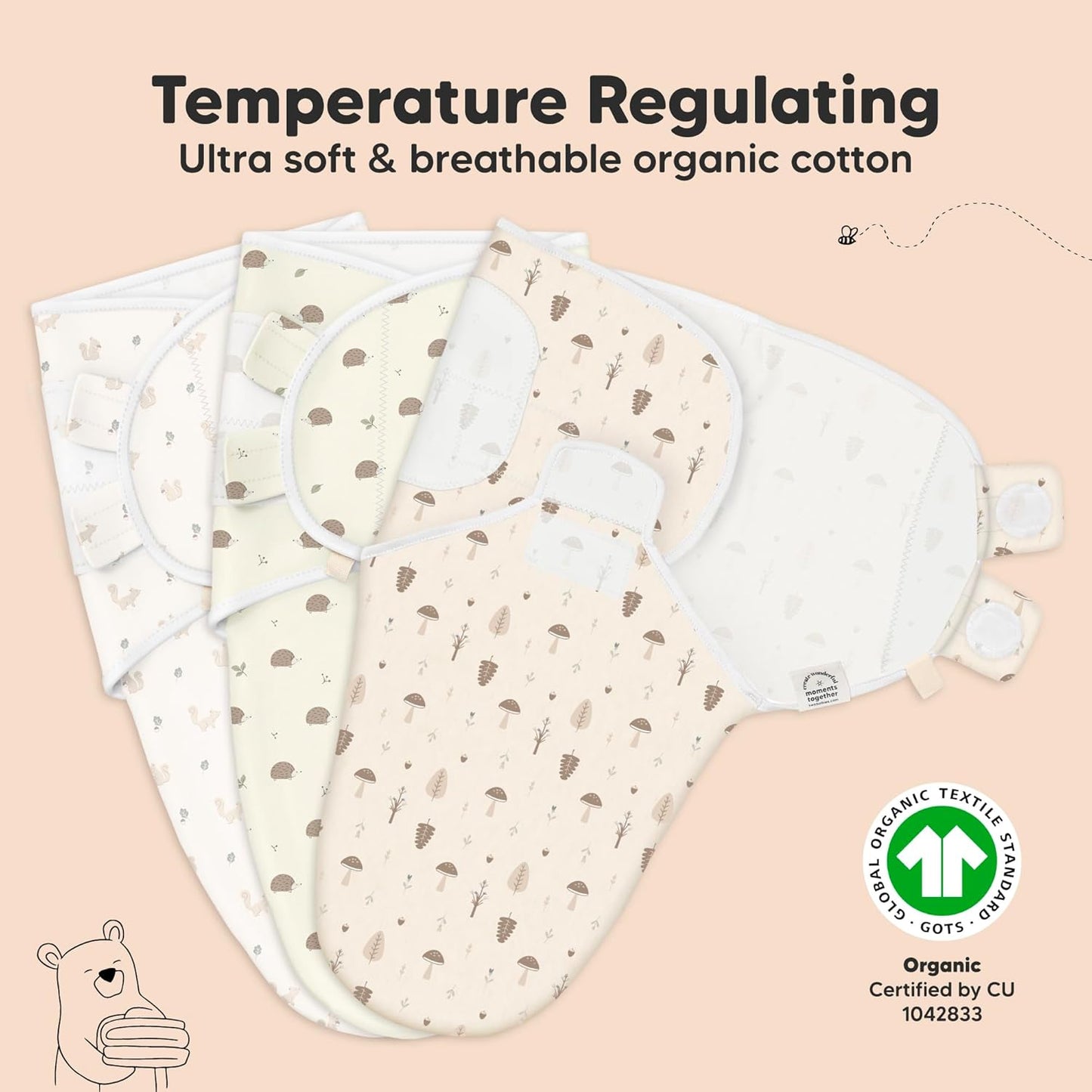 KeaBabies 3-Pack Organic Baby Swaddle Sleep Sacks - Swaddles for Newborns, Infant 0-3 Months, Baby Girls, Boys, Soft & Snug Newborn Sleep Sack, Nursery Swaddling Blankets (Nibbles/Bruce)