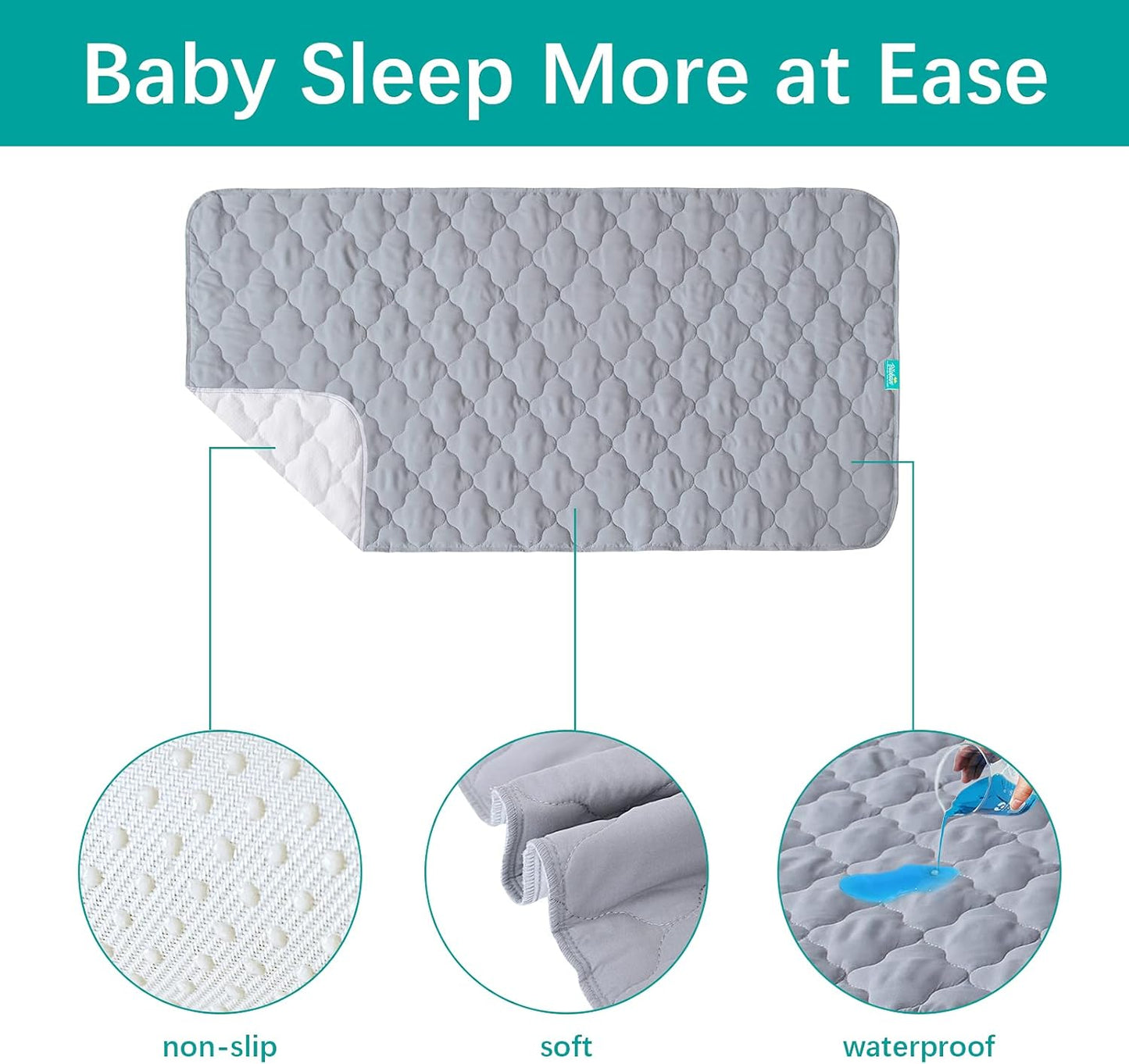 Waterproof Crib Mattress Protector Pad Cover 28" x 52", Anti Slip & Absorbent Waterproof Bed Pads for Standard Crib/Toddler Bed Quilted Machine Washable (Quilted Improved Thickness) Grey