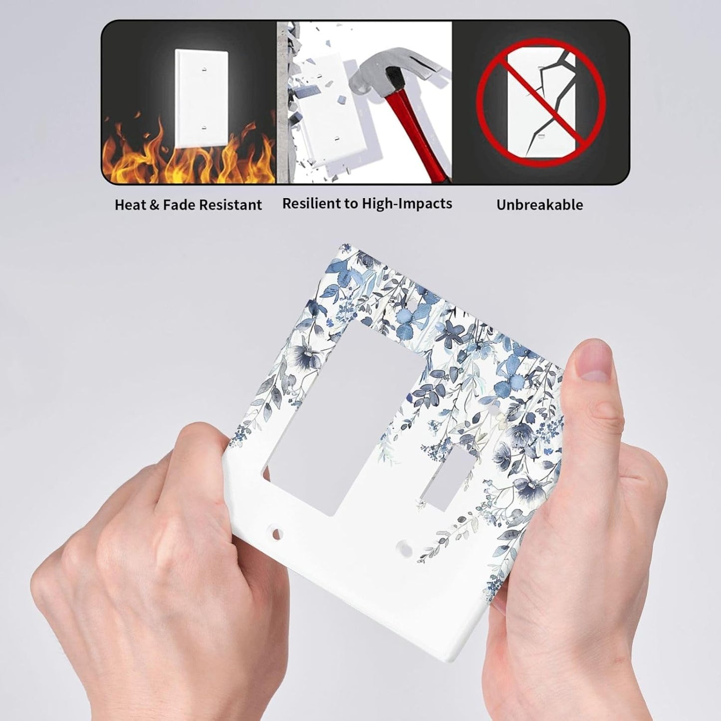 Outlet Covers Light Blue Watercolor Leaves Plant With Floral 1 Toggle 1 Rocker Combination Decorative Wall Plate Electrical Switch Plates Light Switch Cover Plate for Bedroom Bathroom Decor