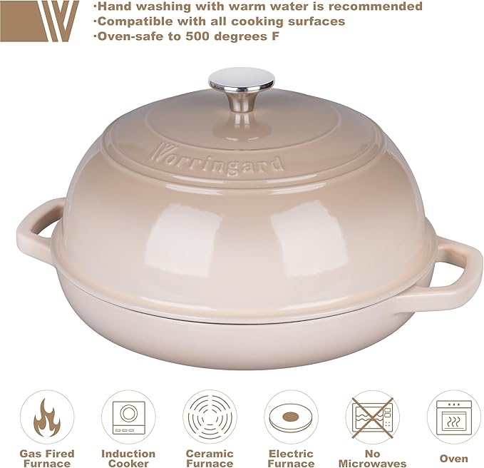 Enameled Cast Iron Dutch Oven Pot with Lid, Bread Oven for Sourdough Bread Baking, Dutch Ovens with Bread Proofing Basket& Baking Supplies Set, 6 Quart, Latte