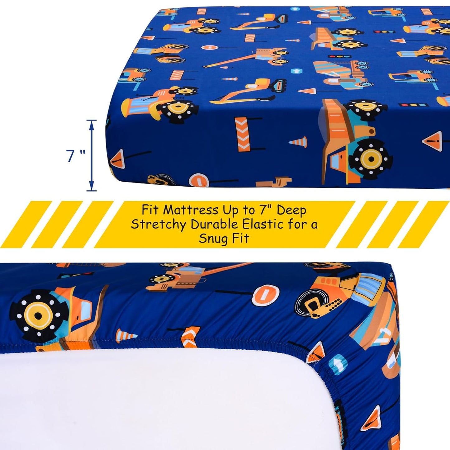 UOMNY Crib Sheet 52x28 Baby Sheet for Boys Breathable Fitted Crib Sheet for Standard Crib and Toddler Mattress Toddler Sheet Engineering Vehicle Blue