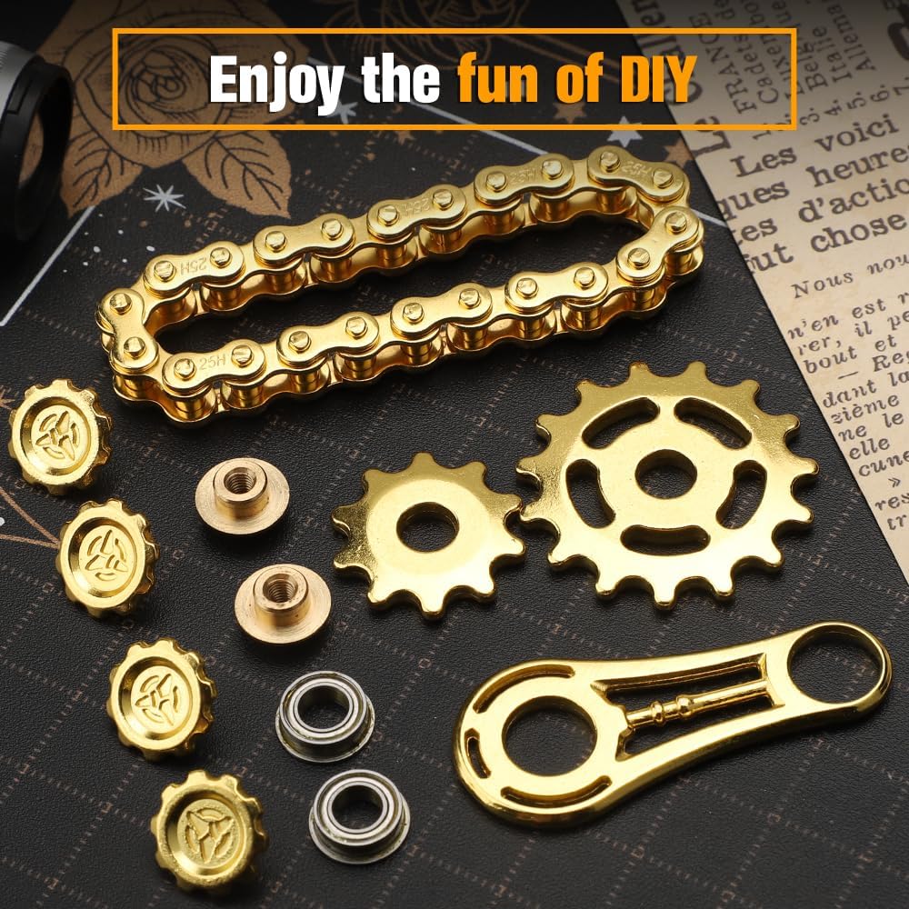 Fidget Chain Gear Toy, Metal Hand Roller Fidget Spinner for Kids Adults, Metal Assemble Sprockets Bike Chain Gears, EDC Novelty Stress Relief Desk Office Birthday Gift for Goodie Bag Fillers