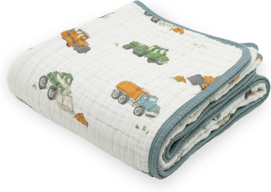 Little Unicorn Original Premium Cotton Quilt | Multi-Layered & Extra-Soft Muslin Fabric |for Babies & Toddlers (Work Trucks)