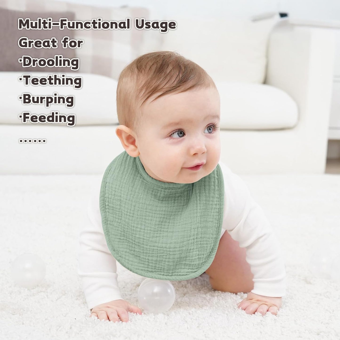 Susurration Muslin Baby Drool Bibs 10Pack Soft Square Adjustable Bandana Bibs for Unisex Baby Girls & Boys