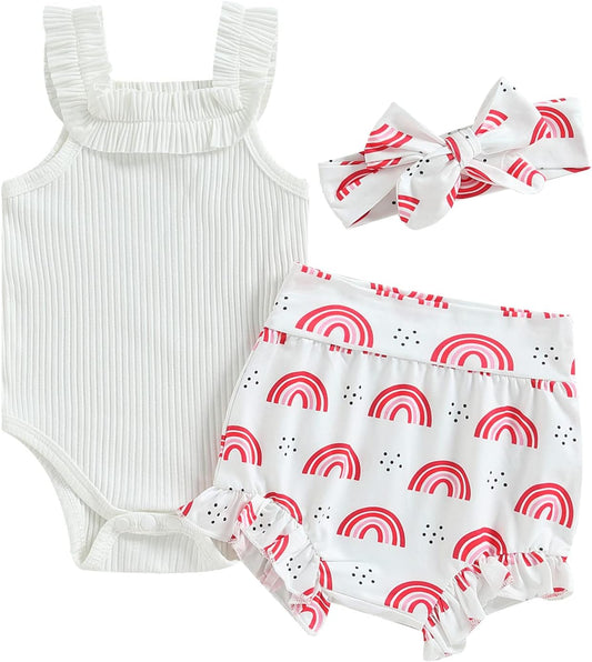 fhutpw Baby Girl Clothes Summer Cute Outfits 3 6 12 18 Months Spaghetti Strap Romper & Floarl Shorts Sets