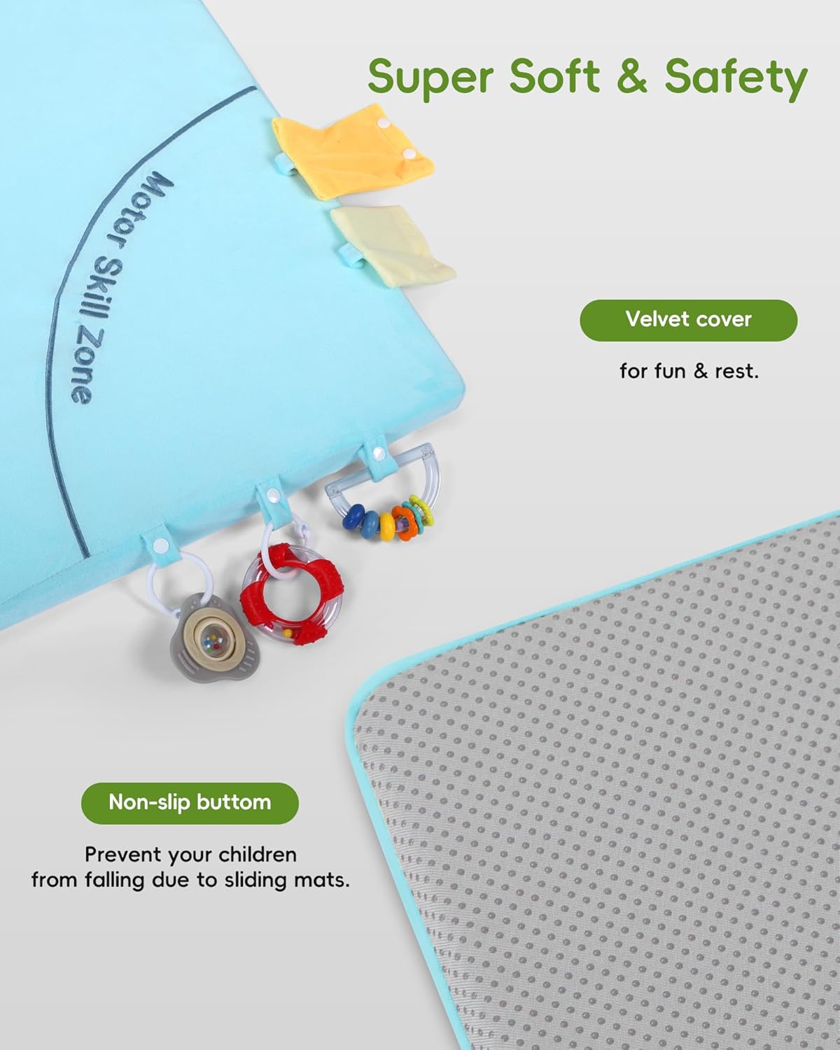 Baby Play Mat, 50''x50'' Playpen Mats with 4 Sensory Development Zones for Motor Skills, Unique Crawling Mats with Non-Slip Cushioned that Fits Nicely into Any Playroom, Blue