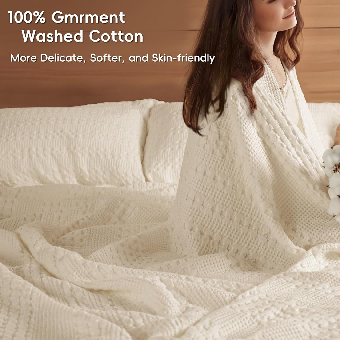 PHF 100% Cotton Waffle Weave Blanket Twin Size, Soft Lightweight Breathable Cozy Summer Blankets for Bed, Luxury Aesthetic Woven Bedding for Home Decor, 66"x90", Undyed