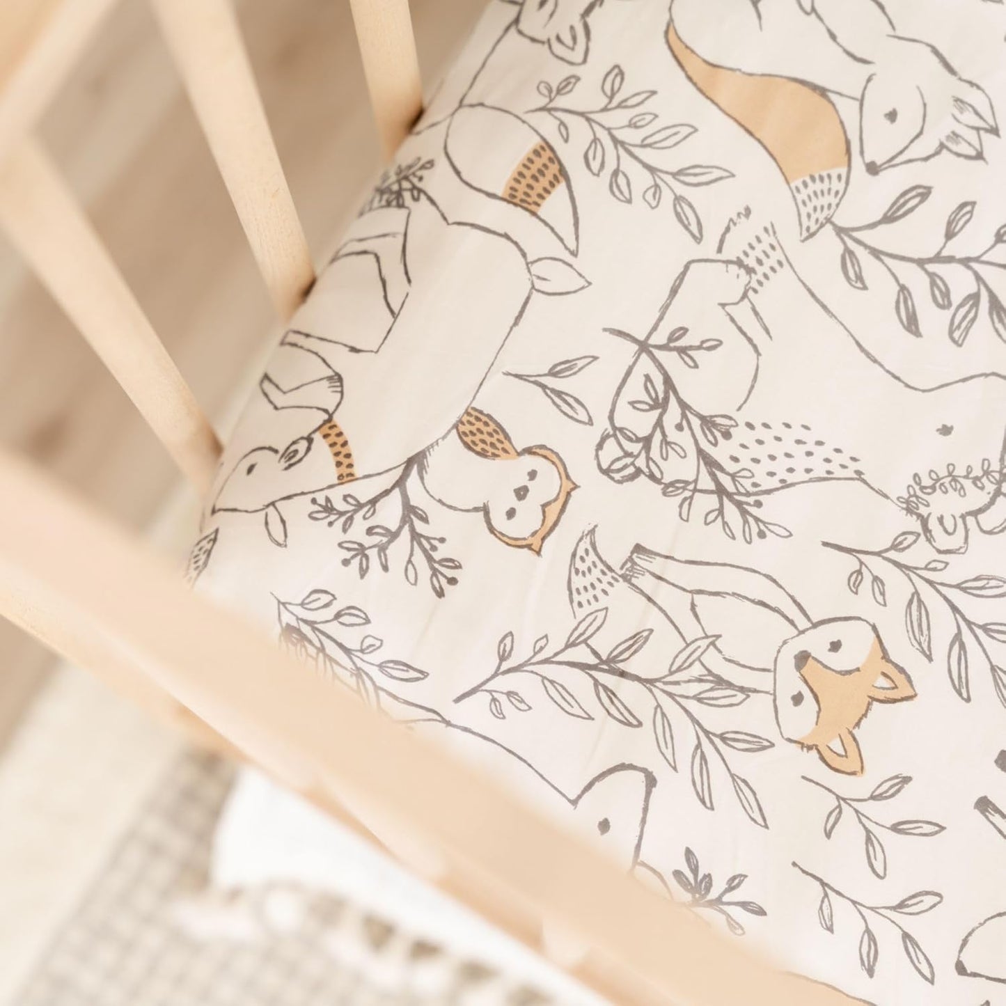 Crane Baby 100% Cotton Sateen Fitted Baby Sheets, Breathable, Fits 28X52 Standard Mattress, Gender Neutral Bedding, Woodland Animal Crib Sheet