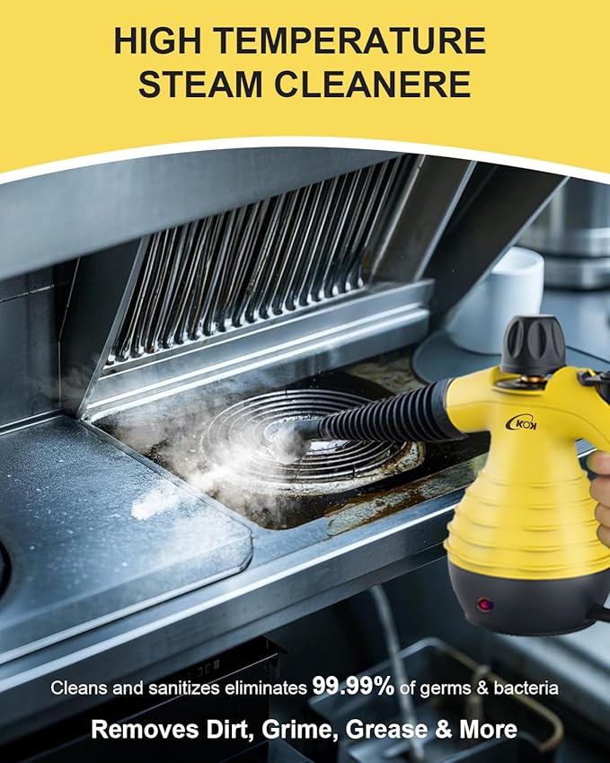 KOK Handheld Steam Cleaner, 221°F High-Temperature, 10-in-1 Accessory Kit, Multi-Surface Cleaning，for Kitchen/Bathroom/Car/Floors