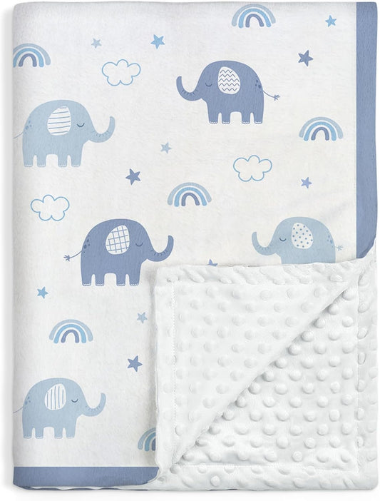 Elephant Minky Baby Blanket 30 x 40 Inches for Boys Girls, Soft Plush Receiving Blanket with Dotted Back, Gift for Toddler Newborn Infant Christmas Birthday Baby Shower