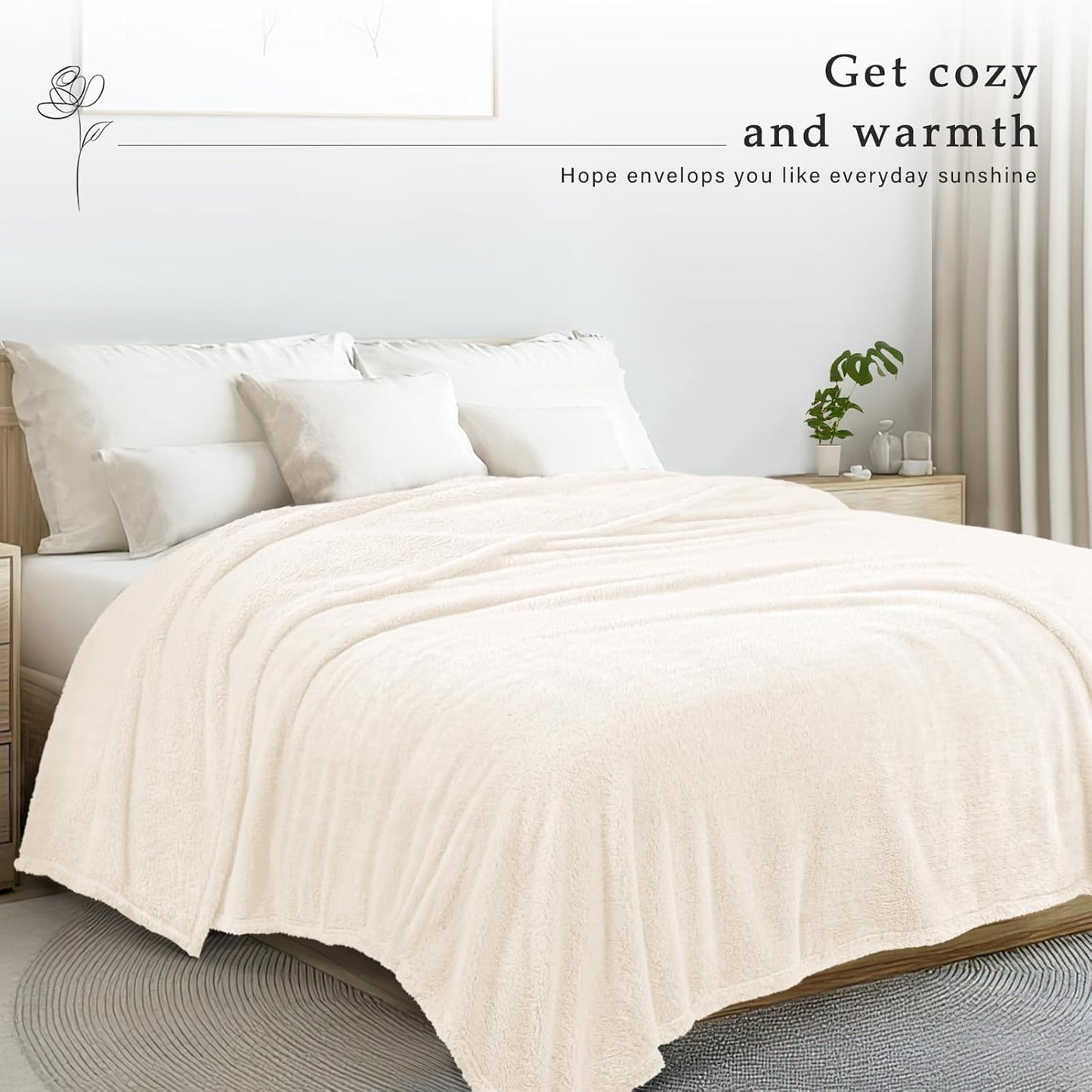 Exclusivo Mezcla Twin Size Flannel Fleece Blanket, Super Soft Velvet Plush Bed Blanket, Fuzzy Cozy and Warm for All Seasons, 60x80 Inches, Ivory