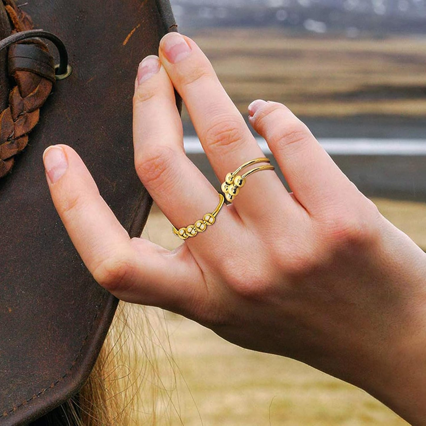 INFUSEU Funny Spinner Fidget Rings for Women Girls Anti Anxiety Stress Worry, Adjustable Size