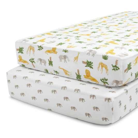 Delta Children Fitted Crib Sheets for Girls and Boys - Crib Sheet for Standard Crib and Toddler Mattresses - 28x52 Inch (Pack of 2), Safari Friends