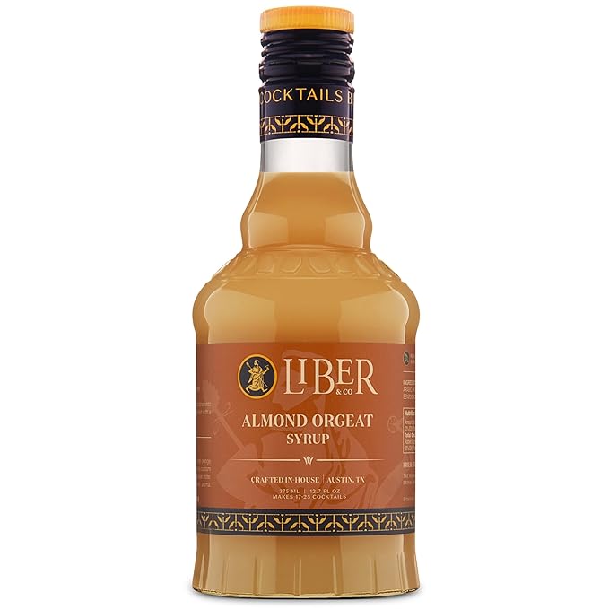Liber & Co. Almond Orgeat Syrup (12.68 oz) - Craft Cocktail Mixer Made with California Almonds & Orange Blossom Water - Makes 17-25 Cocktails - Essential for Authentic Mai Tais, Tiki Drinks, and Coffee