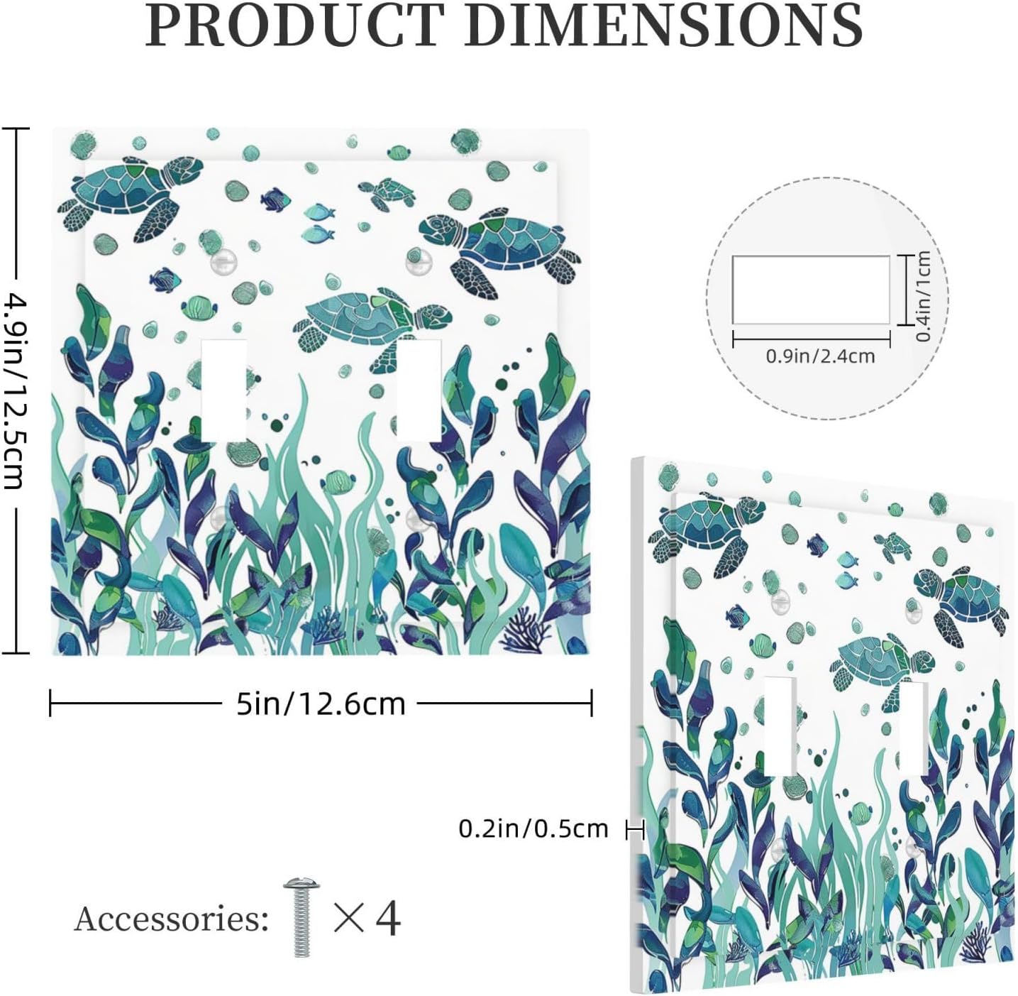 Decorative Switch Plates Vibrant Turtle Seagrass Watercolor Painting 2 Gang Double Toggle Outlet Light Switch Cover Wall Plate Electrical Faceplate for Bathroom living Room Decor