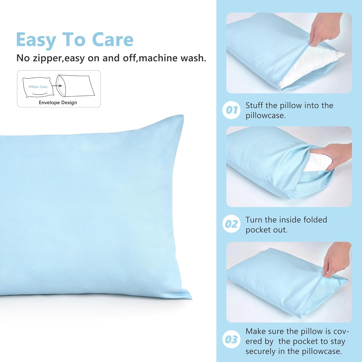 TILLYOU Toddler Pillowcase 2 Pack with Envelope Closure,13" x 18" Silky Soft Microfiber Travel Kids Pillowcase for Boys and Girls,Aqua Blue