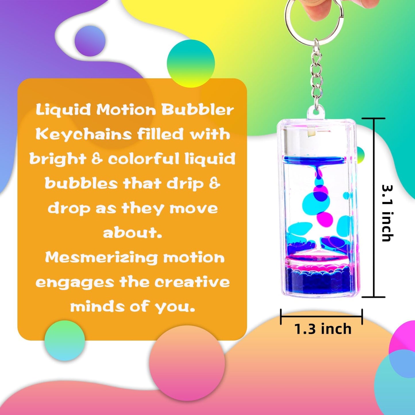 Liquid Motion Bubbler Keychains - Stress Relief Sensory Toy Gifts for Kids - Colorful Liquid Hourglass Keychain